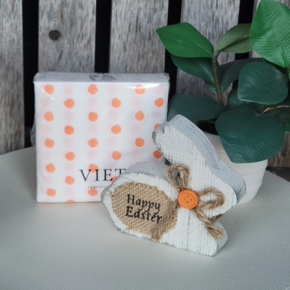 Easter Bunny Decor with Orange Polka Dot Vietri Napkins - Picture 3 of 8